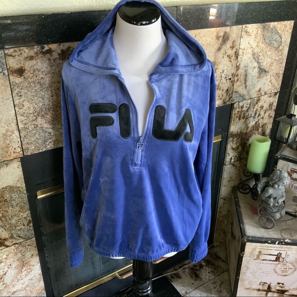 Fila Tops - FILA 3/4 zip Bomb Blue Hoodie